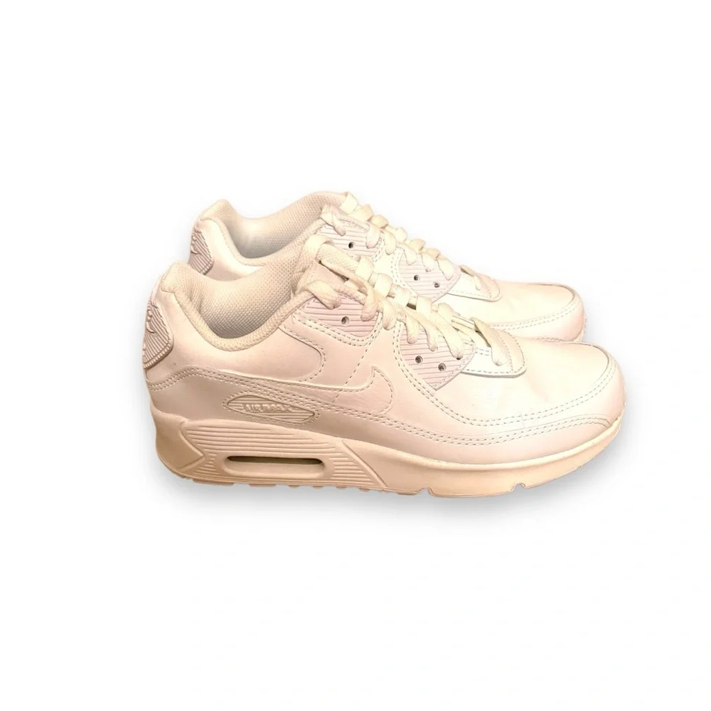 Nike Air Max 90 LTR (GS) Youth All White Lace Up Low Top Sneakers Sz 5 Youth